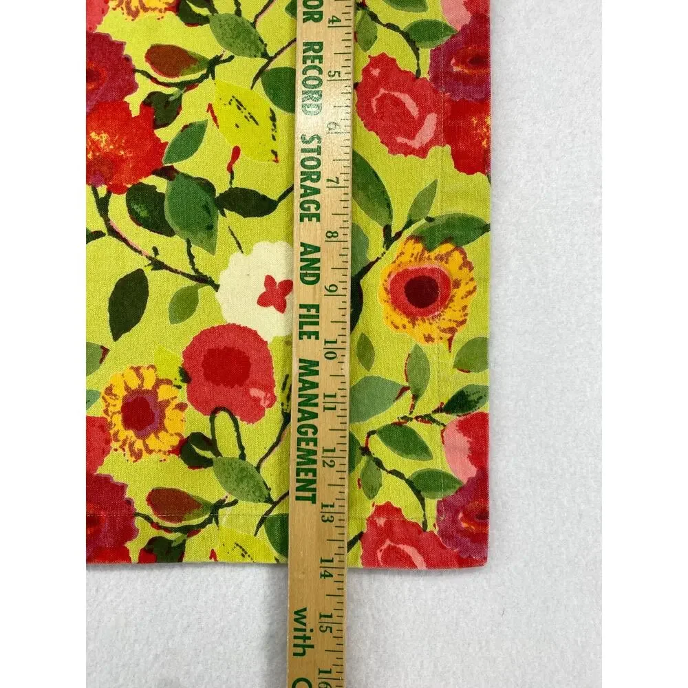 CRATE & BARREL Set of 6 Louise Placemats Floral Heavy Woven Cotton Green 14